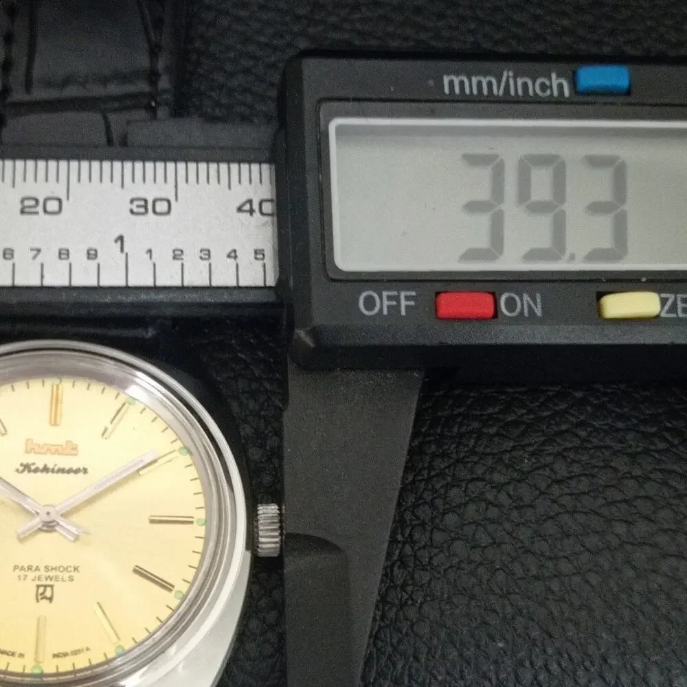 Vintage 1975 HMT Manual Wound Mens Silver Watch & Gold accents